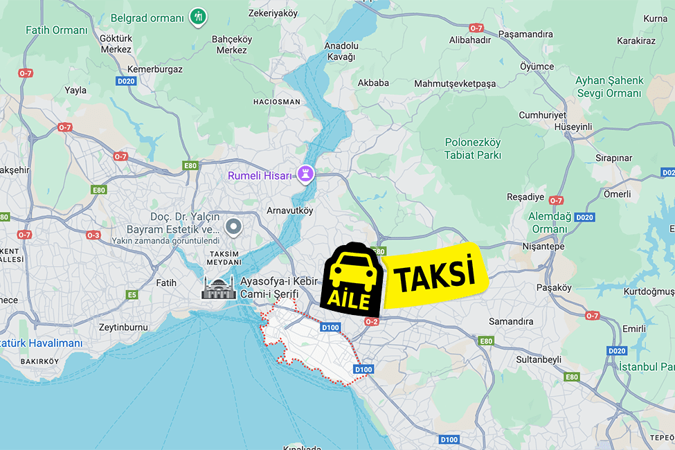 Korsan taksi hizmeti verilen Kadıköy ilçe sınırlarının haritada gösterimi