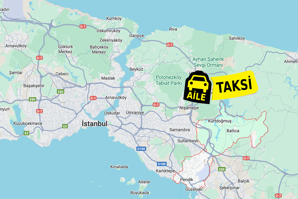 Korsan taksi hizmeti verilen Pendik ilçe sınırlarının haritada gösterimi