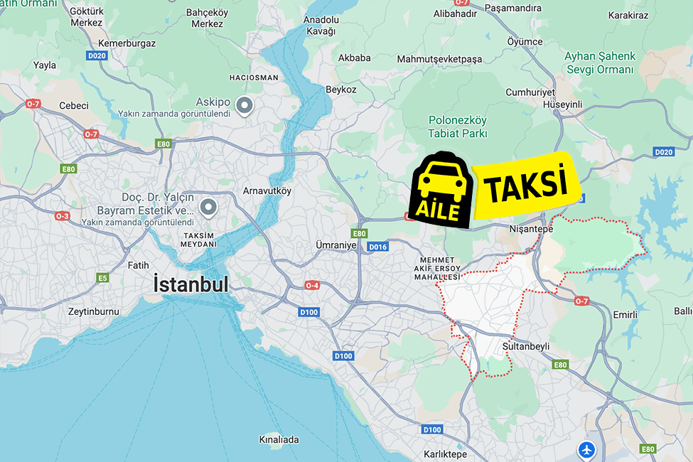 Korsan taksi hizmeti verilen Sancaktepe ilçe sınırlarının haritada gösterimi