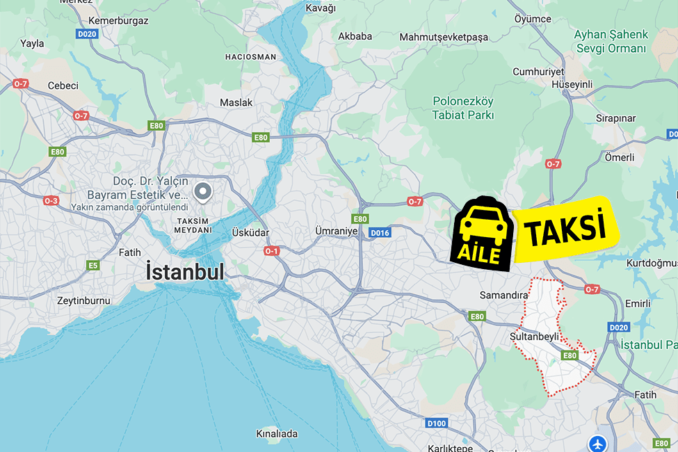 Korsan taksi hizmeti verilen Sultanbeyli ilçe sınırlarının haritada gösterimi