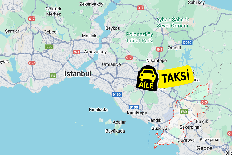 Korsan taksi hizmeti verilen Tuzla ilçe sınırlarının haritada gösterimi