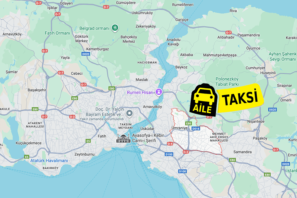 Korsan taksi hizmeti verilen Ümraniye ilçe sınırlarının haritada gösterimi