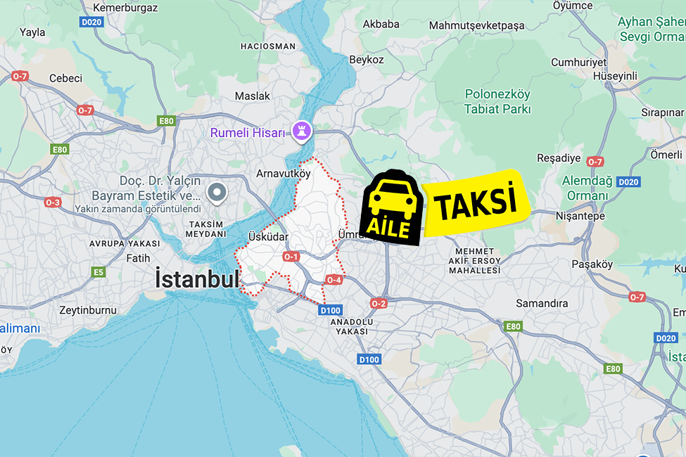 Korsan taksi hizmeti verilen Üsküdar ilçe sınırlarının haritada gösterimi