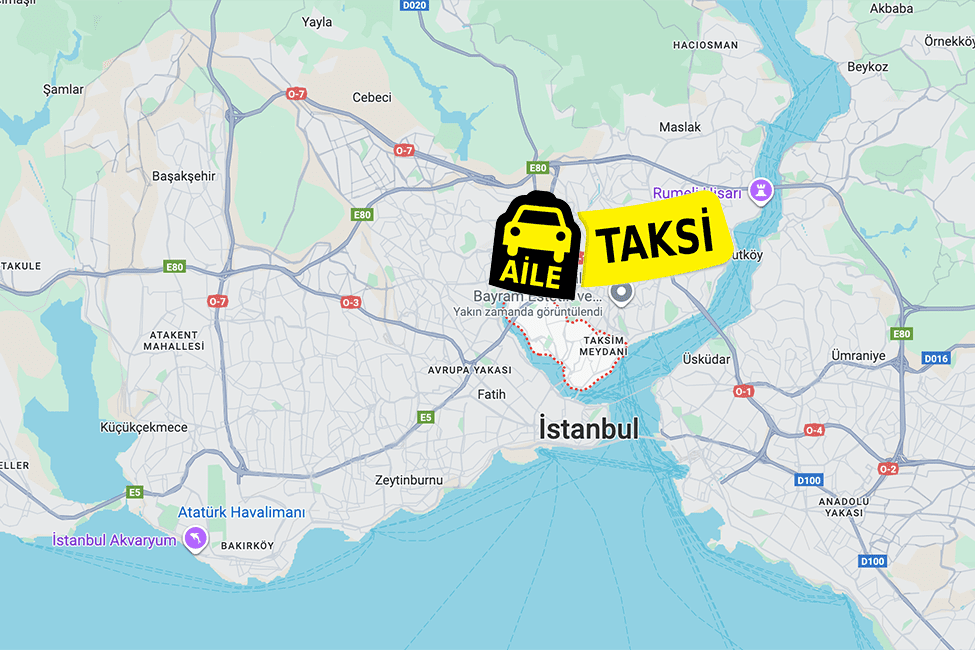 Korsan taksi hizmeti verilen Beyoğlu ilçe sınırlarının haritada gösterimi