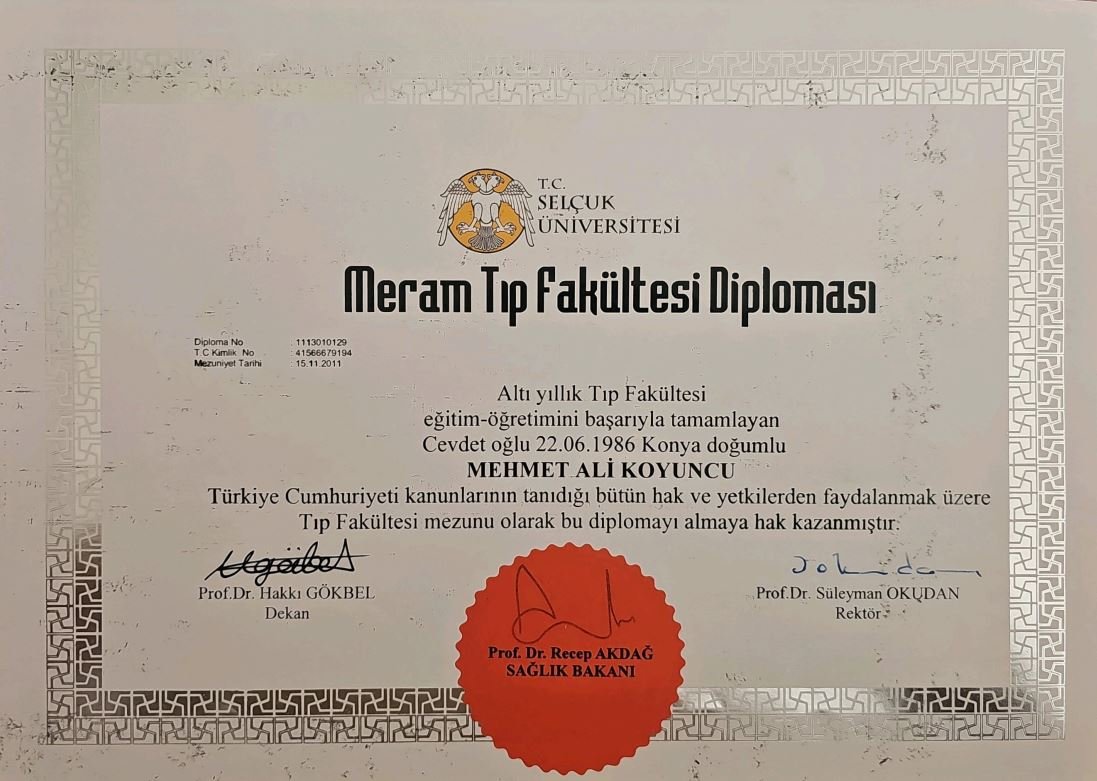 Mehmet Ali Koyuncu Diploma