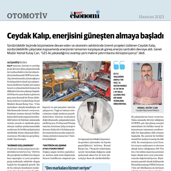 Ceydak Kalıp, enerjisini güneşten almaya başladı