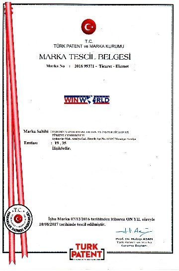 Winworld Marka Tescil Belgesi