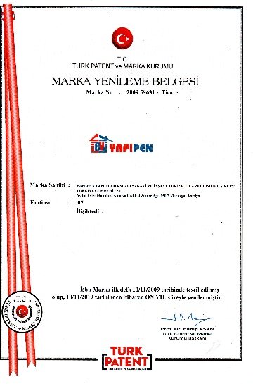 Свидетельство о регистрации бренда Yapıpen