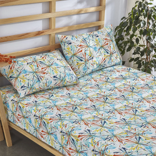 G&E Neşeli Lastikli Çarşaf seti Yastık Kılıflı Pamuklu Çift Kişilik