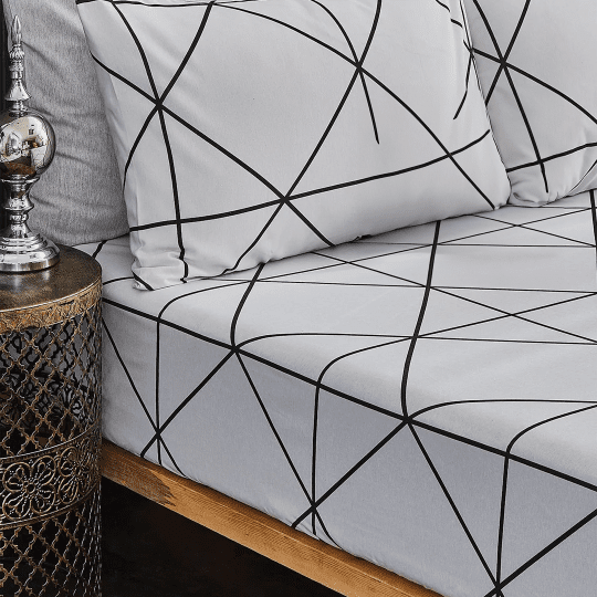 G&E Geometrik Lastikli Çarşaf seti Yastık Kılıflı Pamuklu Tek Kişilik