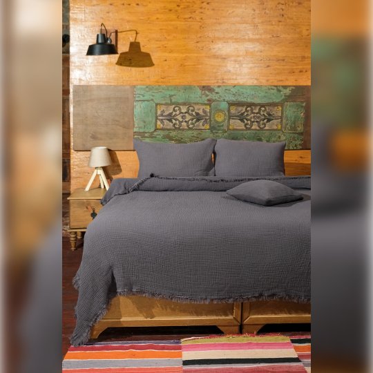 G&E 4 KAT ÇİFT TARAFLI MÜSLİN KOLTUK ÖRTÜSÜ ANTRASİT