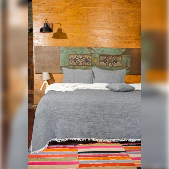 G&E 4 KAT MÜSLİN ÇİFT KİŞİLİK YATAK ÖRTÜSÜ/PİKE GRİ/BEYAZ