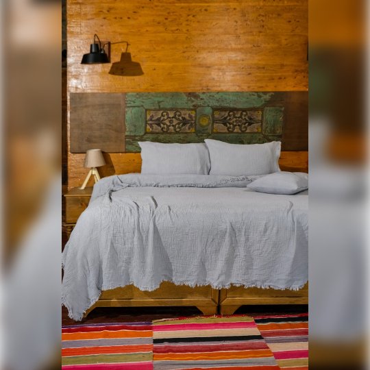 G&E 4 KAT MÜSLİN ÇİFT KİŞİLİK YATAK ÖRTÜSÜ/PİKE GRİ