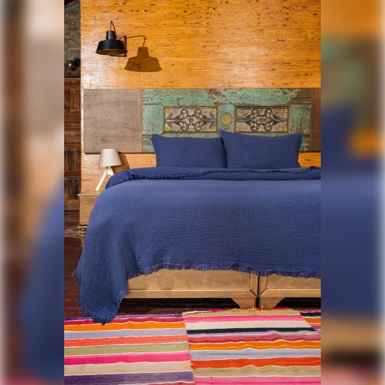 G&E 4 KAT MÜSLİN ÇİFT KİŞİLİK YATAK ÖRTÜSÜ/PİKE İNDİGO