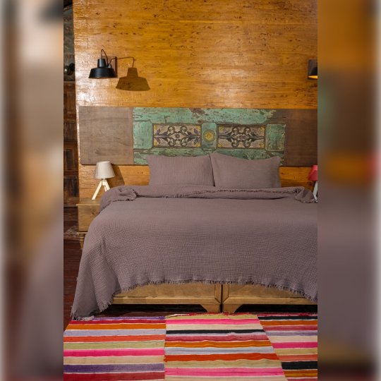 G&E 4 KAT MÜSLİN ÇİFT KİŞİLİK YATAK ÖRTÜSÜ/PİKE S.KAHVE