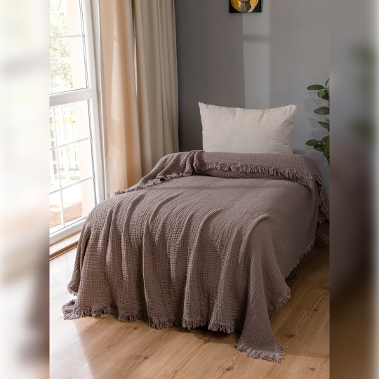 G&E 4 KAT MÜSLİN TEK KİŞİLİK YATAK ÖRTÜSÜ/PİKE S.KAHVE