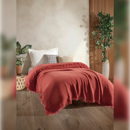 G&E 4 KAT MÜSLİN ÇİFT KİŞİLİK YATAK ÖRTÜSÜ/PİKE KREMİT