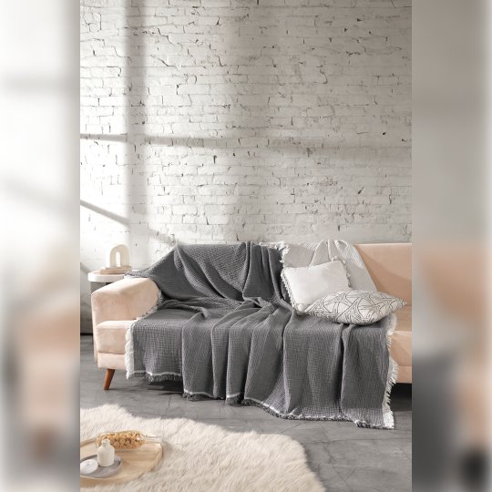 G&E 4 KAT ÇİFT TARAFLI MÜSLİN KOLTUK ÖRTÜSÜ ANTRASİT/EKRU