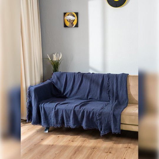 G&E 4 KAT MÜSLİN KOLTUK ÖRTÜSÜ İNDİGO