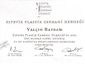 Estetik Plastik Cerrahi Derneği Asil Üyesi