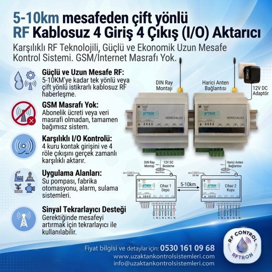 Karşılıklı haberleşen 10 Km RF Kablosuz 4 Giriş-4 Çıkış giriş-çıkış ( I/O ) Aktarıcı
