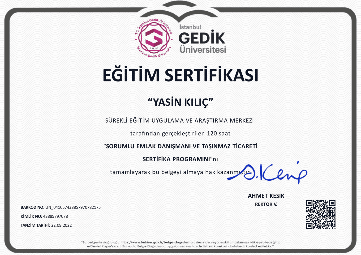 Gedik Üniversitesi Sertifikası-1