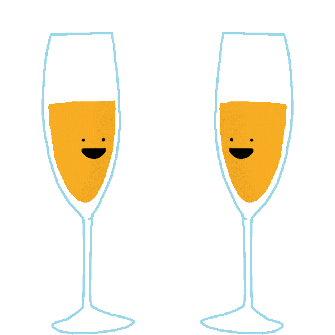 Red and Yellow Animated Cheers and Clink Glasses, Happ