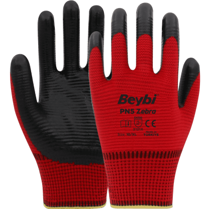 Beybi PN5 Zebra Nitril Kaplı Polyester Eldiven