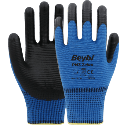 Beybi PN3 Zebra Nitril Kaplı Polyester Eldiven