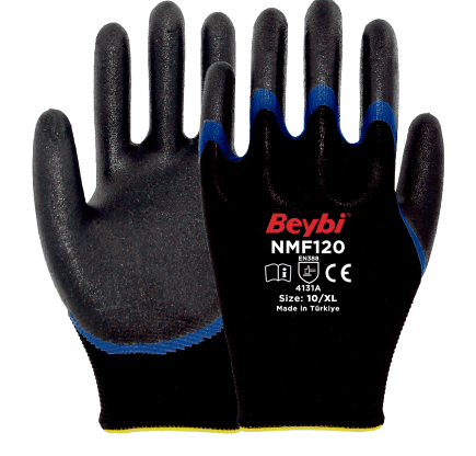 Beybi NMF120 Çift Katlı Mikro Köpük Nitril Kaplı Polyester Eldiven