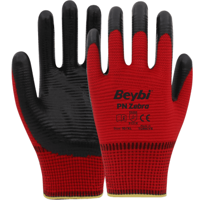 Beybi PN Zebra Nitril Kaplı Polyester Eldiven
