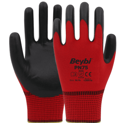 Beybi PN75 Nitril Kaplı Polyester Eldiven