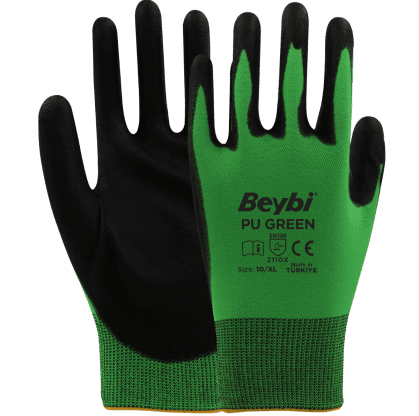 Beybi PU GREEN Poliüretan Kaplı Polyester Eldiven