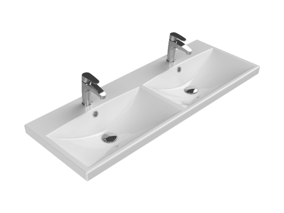 Turkuaz Seramik Etajerli Lavabo, Elite, 120x45 cm, Çift Hazneli
