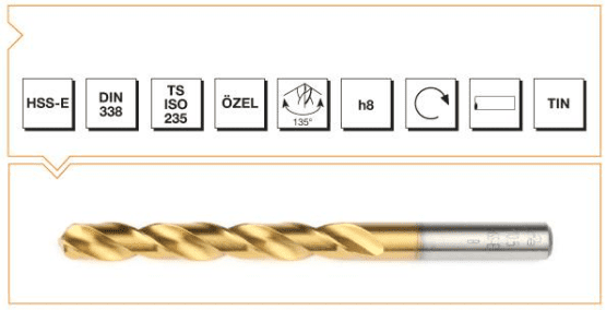 MTE HSS-E DIN 338 Silindirik Saplı Kısa Matkap Ucu - TIN KAPLAMALI