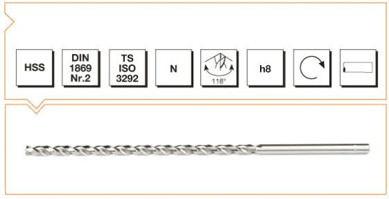 MTE HSS DIN 1869 -2 Silindirik Saplı Çok Uzun Matkap Ucu N Tipi