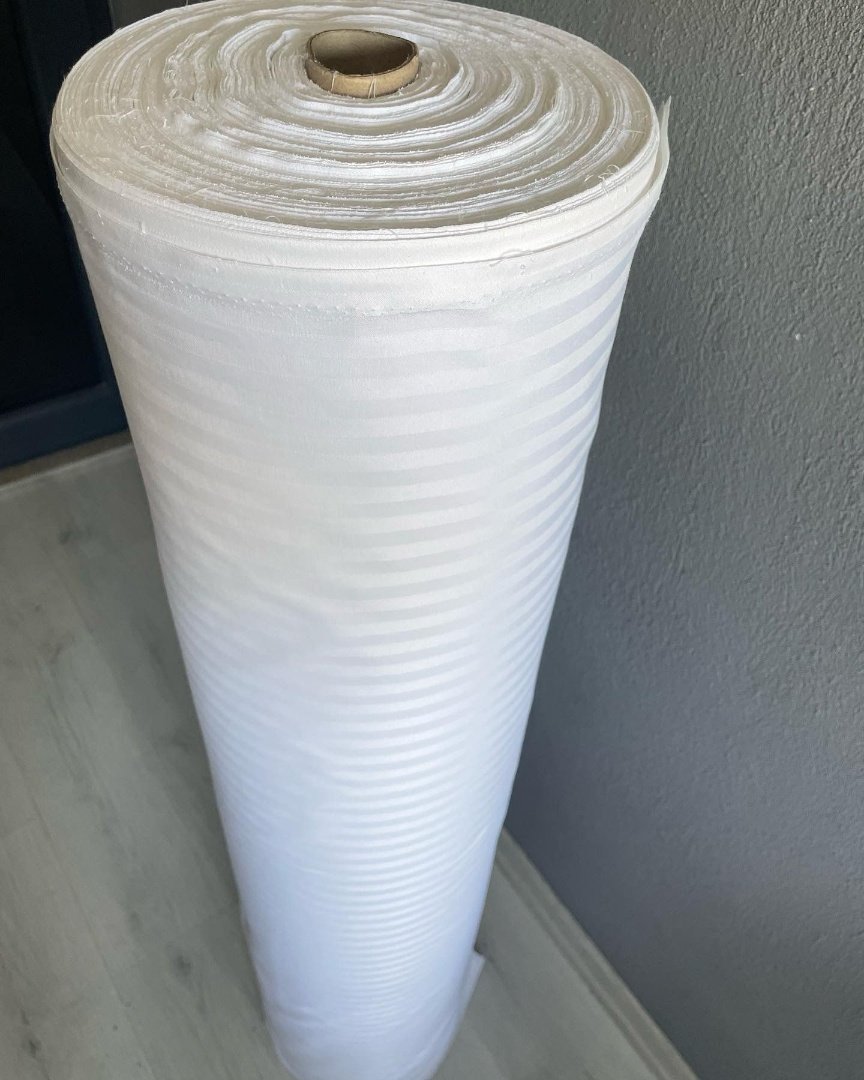 Çizgili Saten Beyaz Kumaş