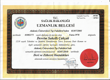 Deri ve Zuhrevi Hastalıklar Uzmanlık Belgesi