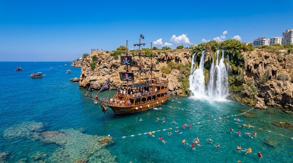 A swimming break at Düden Falls