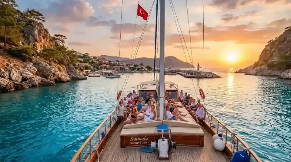 Boat deck at sunset off the coast of Adrasan