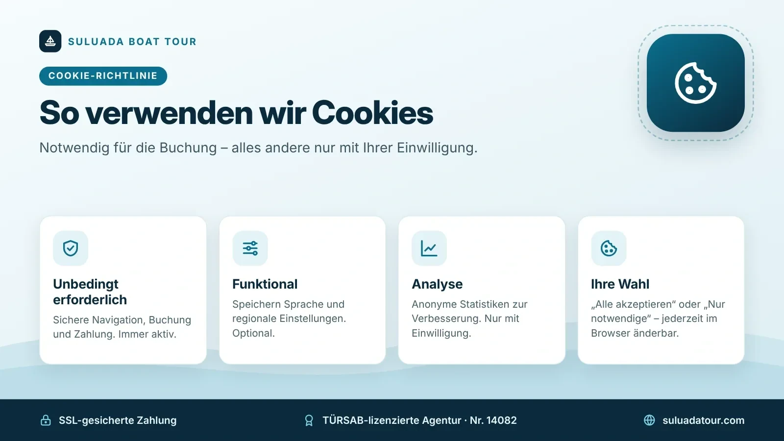 Infografik zur Cookie-Richtlinie: notwendige, funktionale und Analyse-Cookies sowie Ihre Auswahlmöglichkeiten
