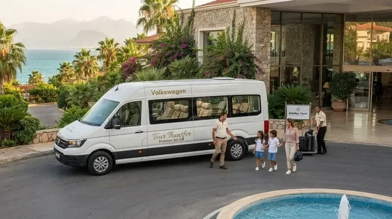 Comfortable minibus for hotel pickups in Kemer, Lara and Belek Comfortable minibus hotel pickup from Kemer, Konyaaltı, Lara and Belek