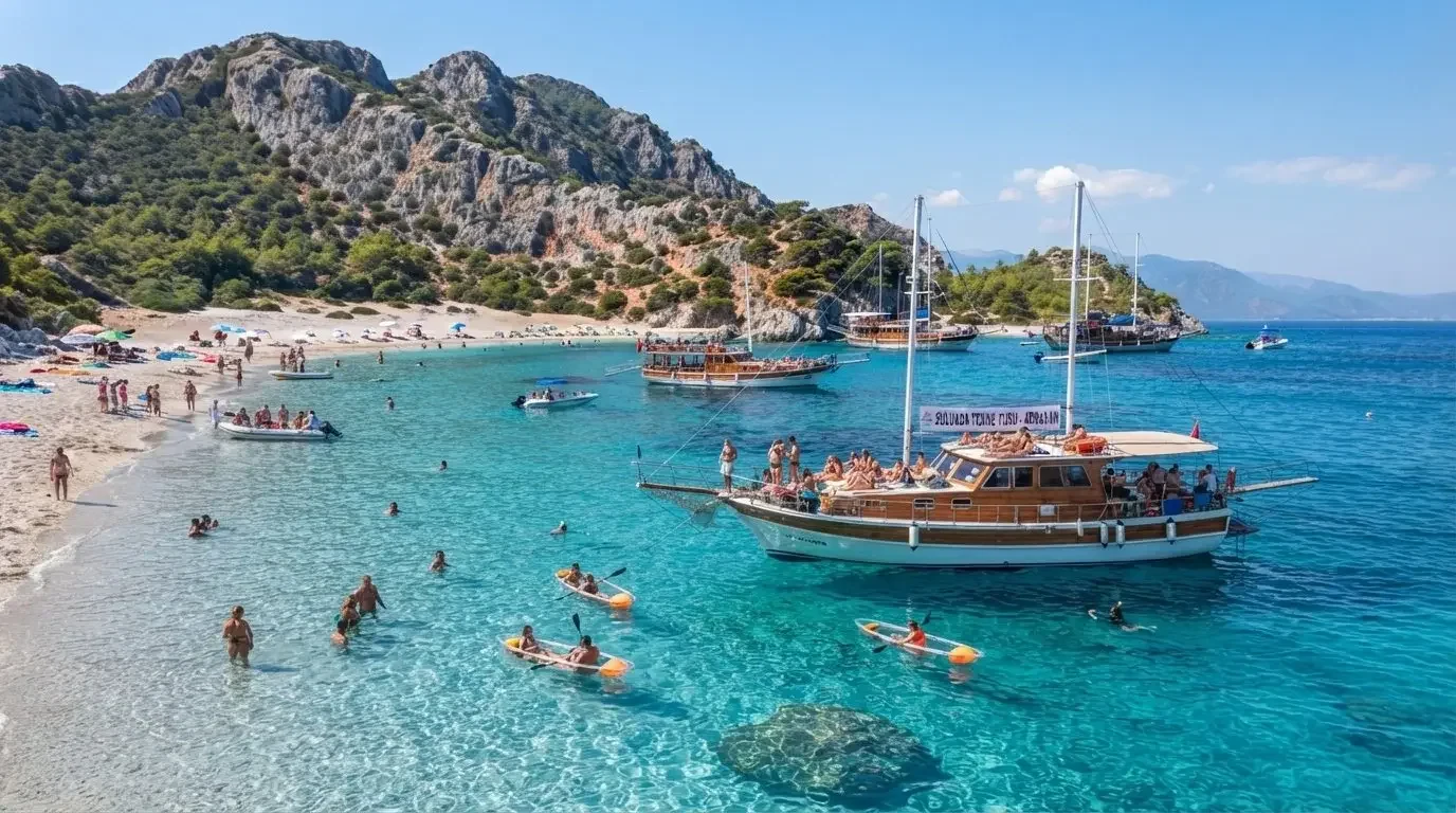 Afternoon swim stop with boats anchored nearby