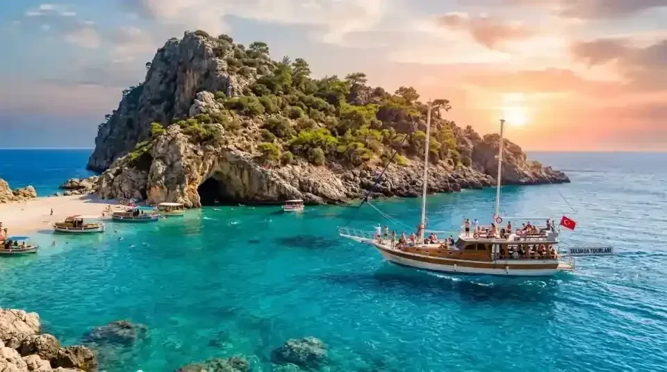 Adanın batı kıyısında akşamüstü ışığı