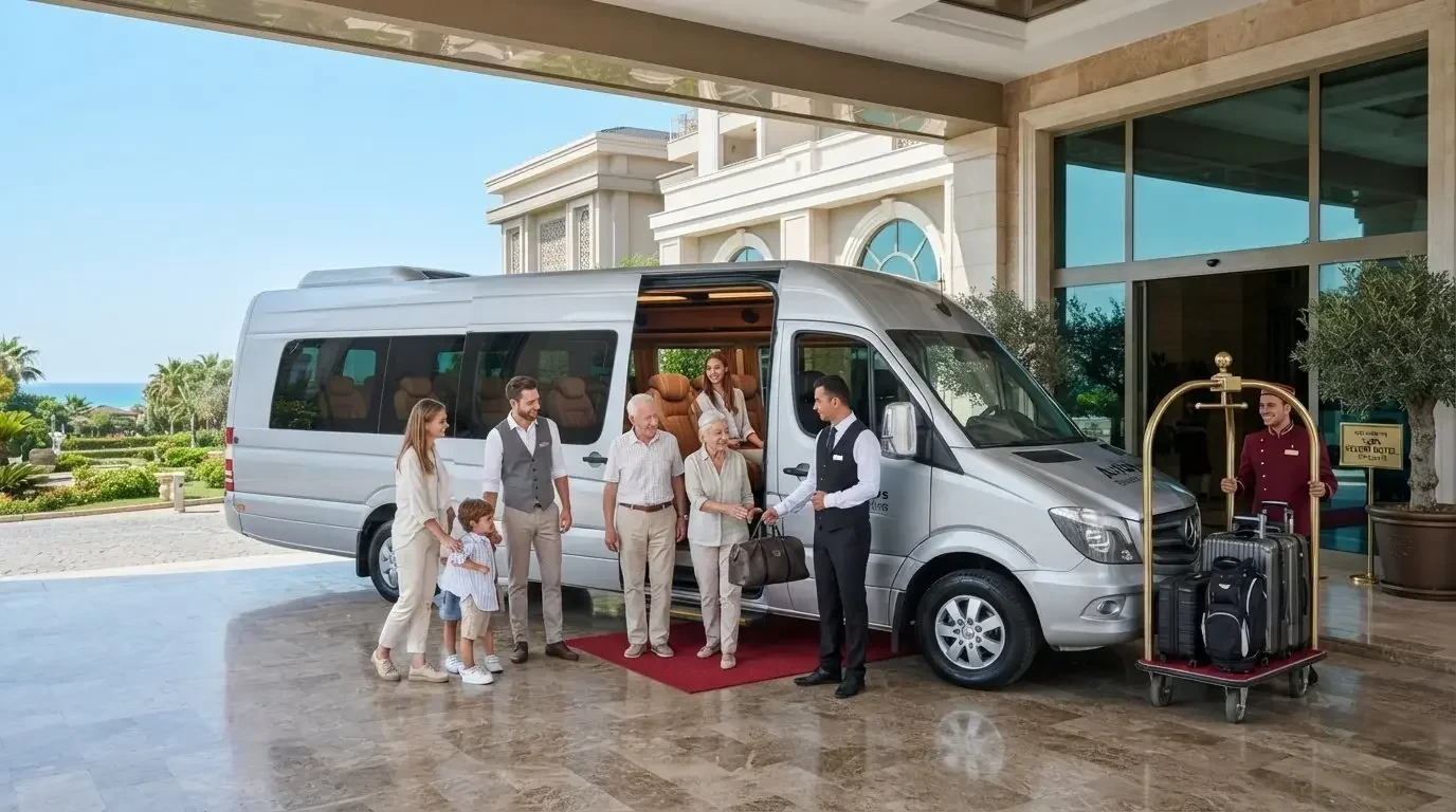 Transfer minibüsüne binen aileler