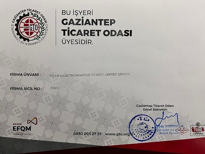 Gaziantep Ticaret Odası Üyelik Belgesi