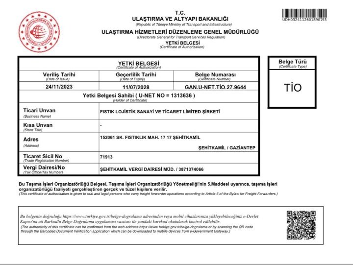 Ulaştırma Bakanlığı Yetki Belgesi