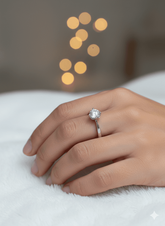 beyaz altın swaroski taşlı tektaş yüzük