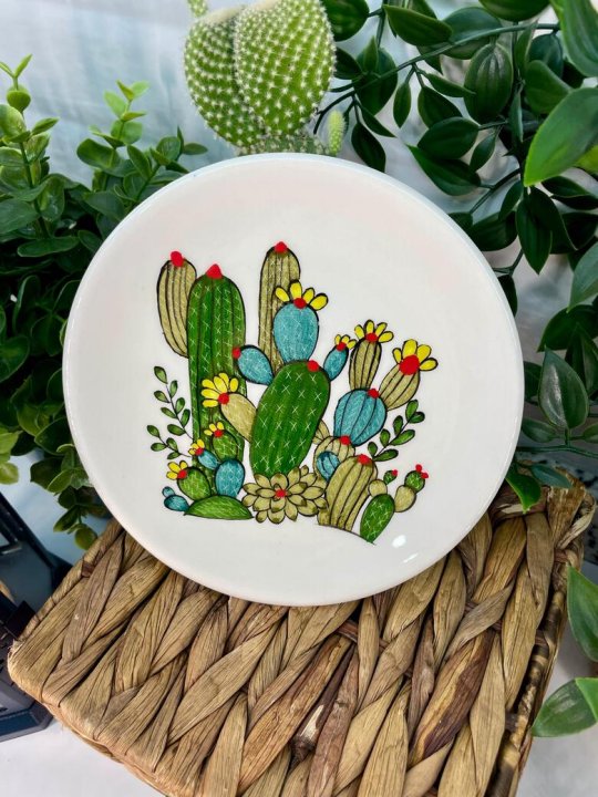 İznik Çini Kaktüs Desenli 6'lı Set Çini Tabak