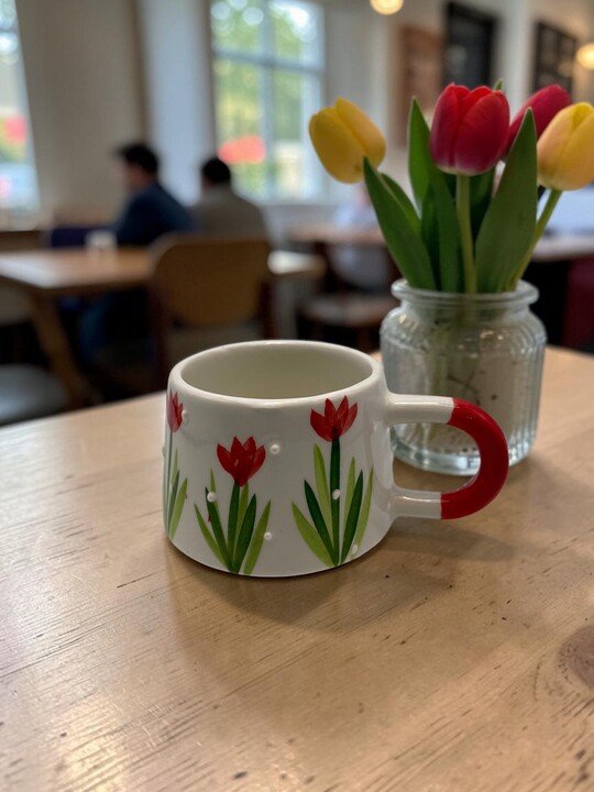 Kupa Bardak Puantiyeli Kırmızı Lale Tasarım